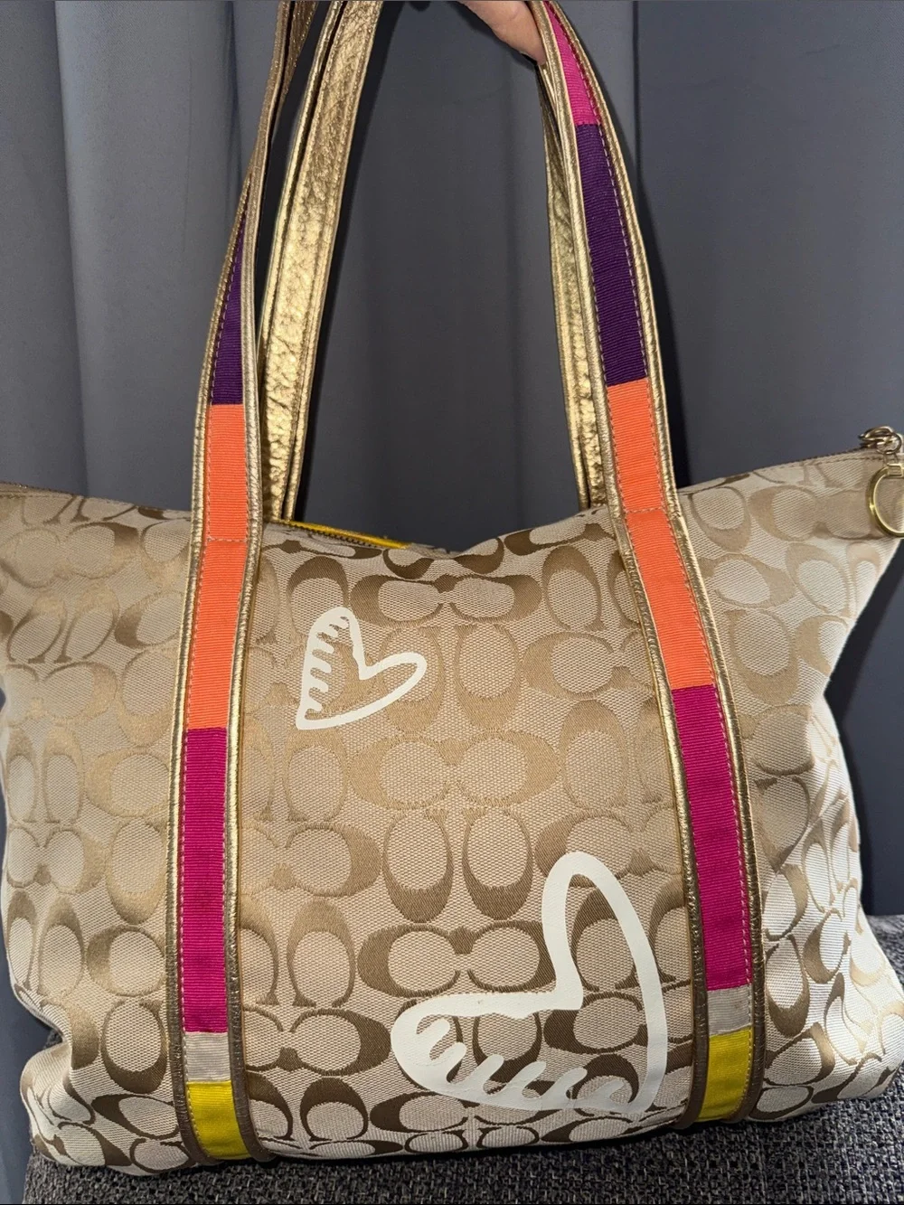 Coach POPPY Beige Signature Floral Tote with Multicolor Accents - Picture 12 of 17